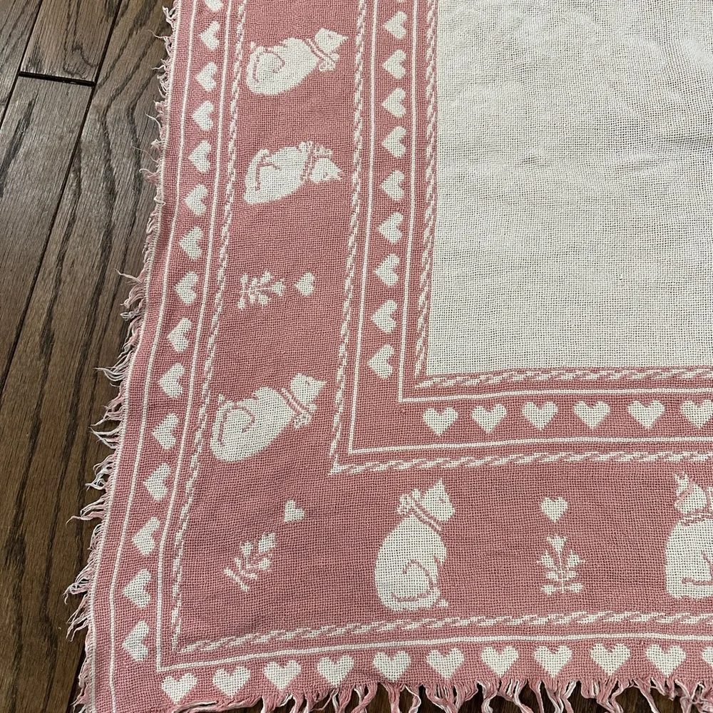 Pink and White Kitty Cat Throw Blanket 68x43” Fair Condition with Flaws